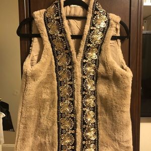 embrodiered faux fur vest